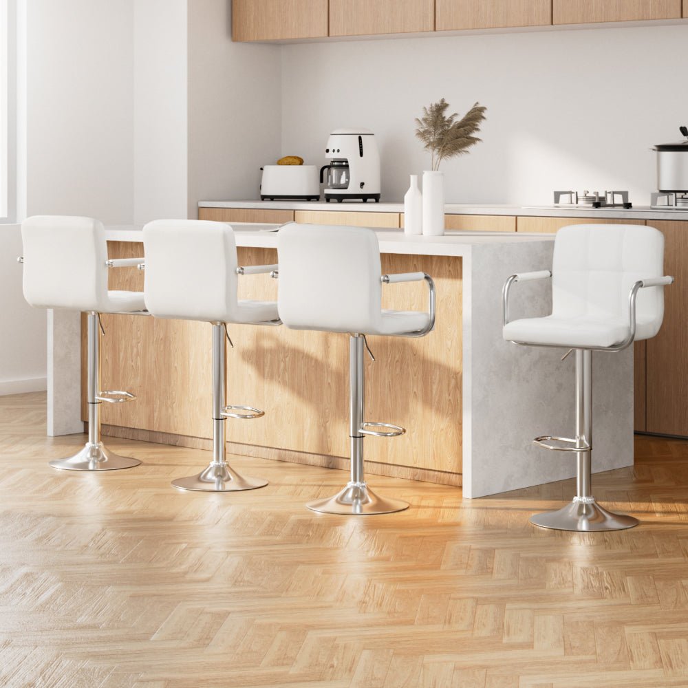 Luxora Elite PU Leather Bar Stools – Set of 4 (White) - OZ Home Deals