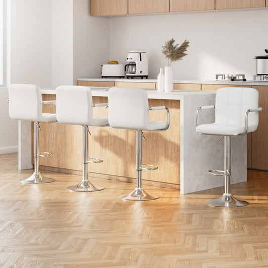 Luxora Elite PU Leather Bar Stools – Set of 4 (White) - OZ Home Deals