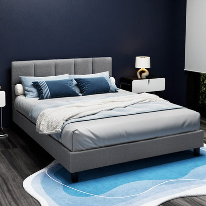 Marlow Queen Faux Linen Bed Frame – Grey - OZ Home Deals