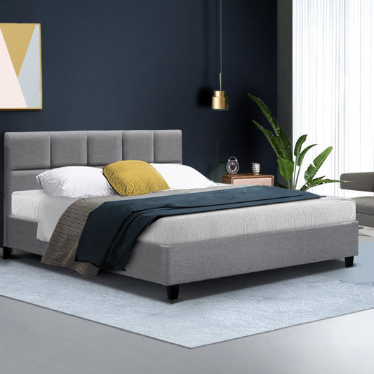 Marlow Queen Faux Linen Bed Frame – Grey - OZ Home Deals