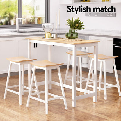 Noosa 5-Piece Bar Table & Stools Set – Pine & White Timber - OZ Home Deals