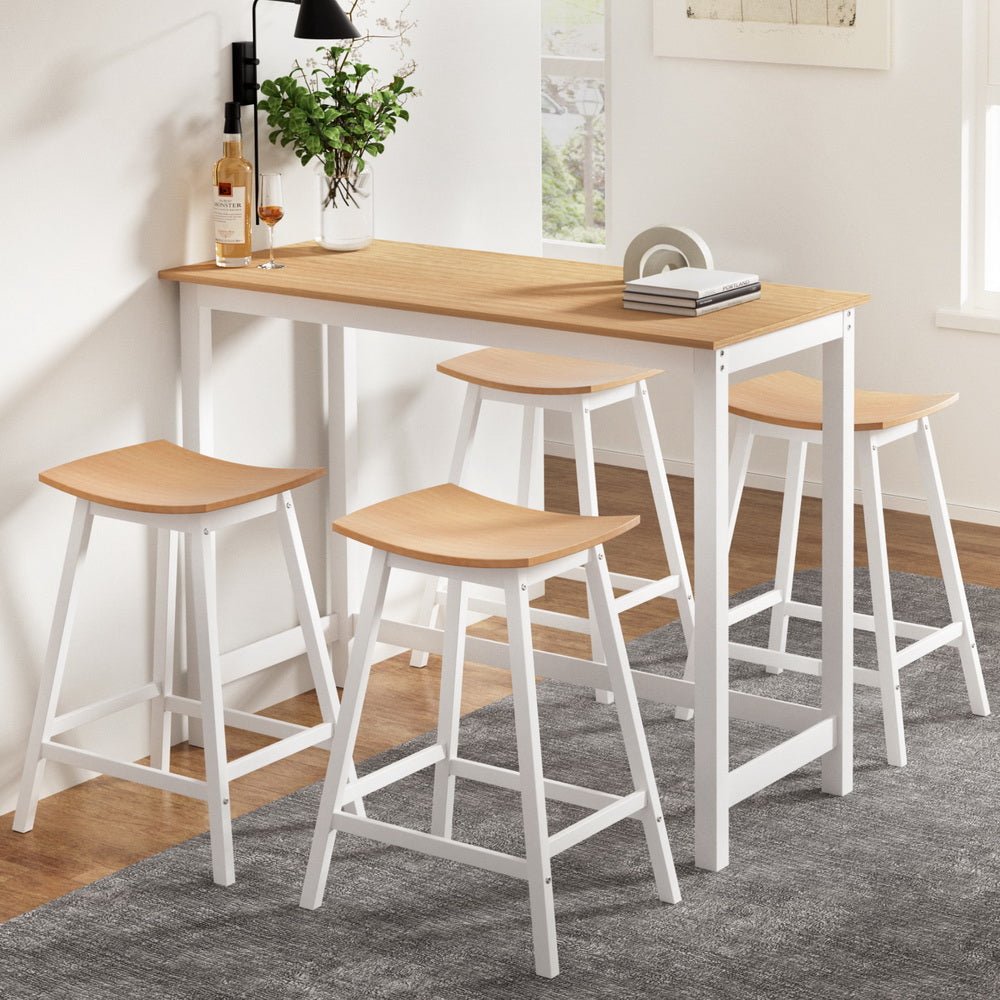 Noosa 5-Piece Bar Table & Stools Set – Pine & White Timber - OZ Home Deals