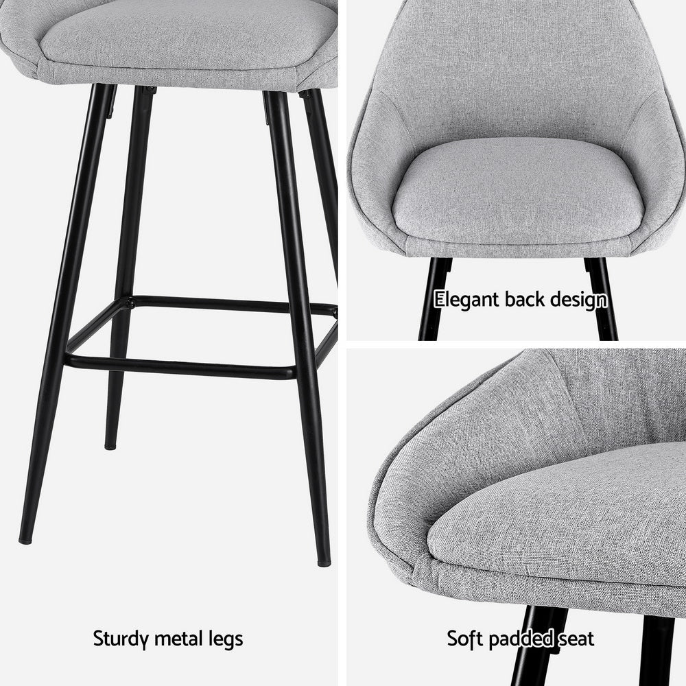 Outback Linen Wingback Bar Stools – Grey Linen & Black Metal, 60cm - OZ Home Deals