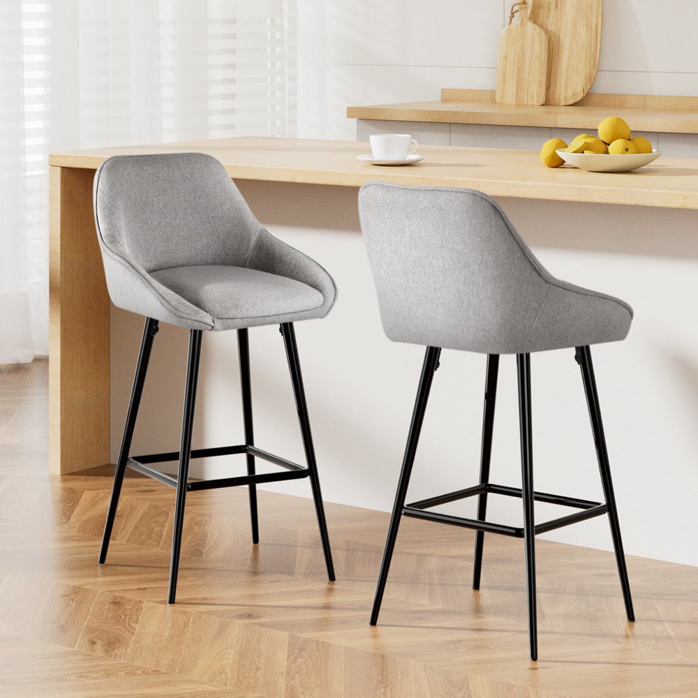 Outback Linen Wingback Bar Stools – Grey Linen & Black Metal, 60cm - OZ Home Deals