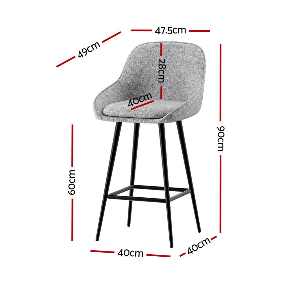 Outback Linen Wingback Bar Stools – Grey Linen & Black Metal, 60cm - OZ Home Deals