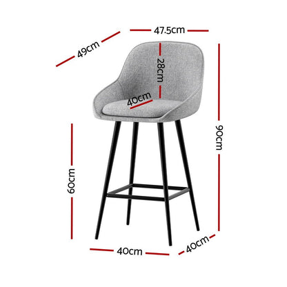 Outback Linen Wingback Bar Stools – Grey Linen & Black Metal, 60cm - OZ Home Deals