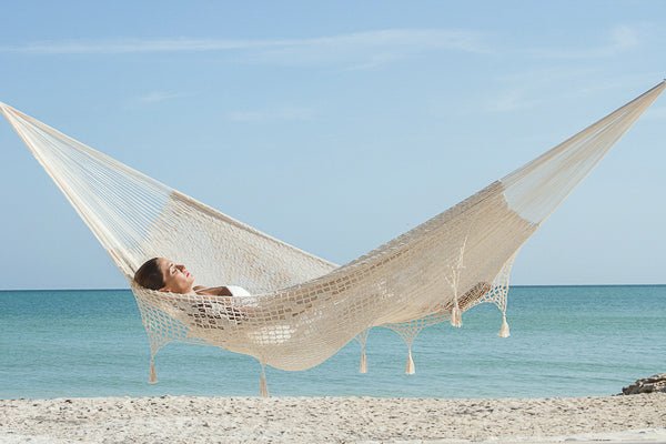 Outdoor undercover cotton Mayan Legacy hammock with hand crocheted tassels Queen Size Marble Colour - OZ Home Deals