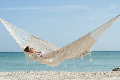 Outdoor undercover cotton Mayan Legacy hammock with hand crocheted tassels Queen Size Marble Colour - OZ Home Deals
