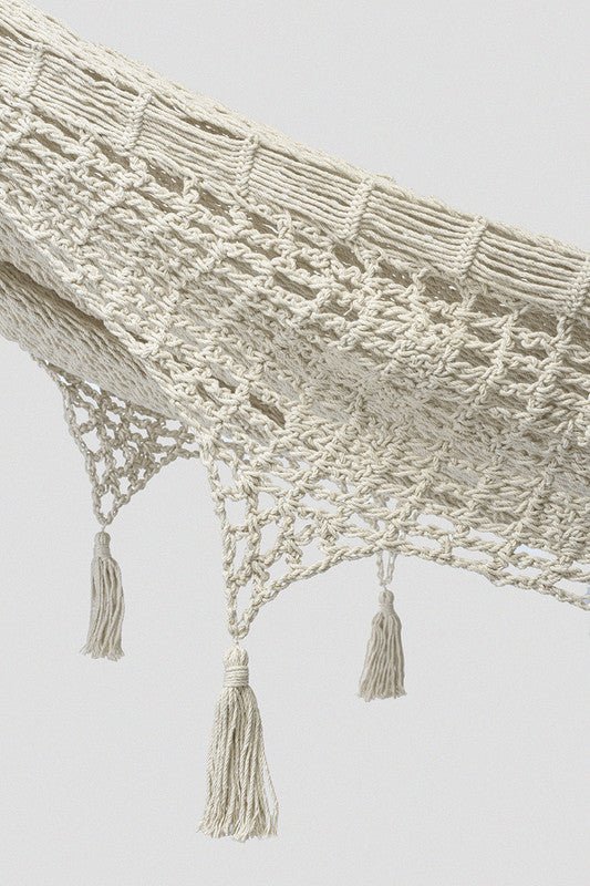 Outdoor undercover cotton Mayan Legacy hammock with hand crocheted tassels Queen Size Marble Colour - OZ Home Deals