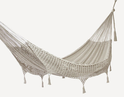 Outdoor undercover cotton Mayan Legacy hammock with hand crocheted tassels Queen Size Marble Colour - OZ Home Deals