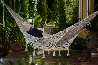 Outdoor undercover cotton Mayan Legacy hammock with hand crocheted tassels Queen Size Marble Colour - OZ Home Deals