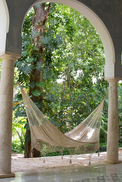 Outdoor undercover cotton Mayan Legacy hammock with hand crocheted tassels Queen Size Marble Colour - OZ Home Deals