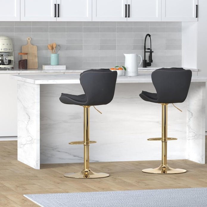 Patan Velvet Bar Stools – Adjustable Height & 360° Swivel, Black/Gold - OZ Home Deals