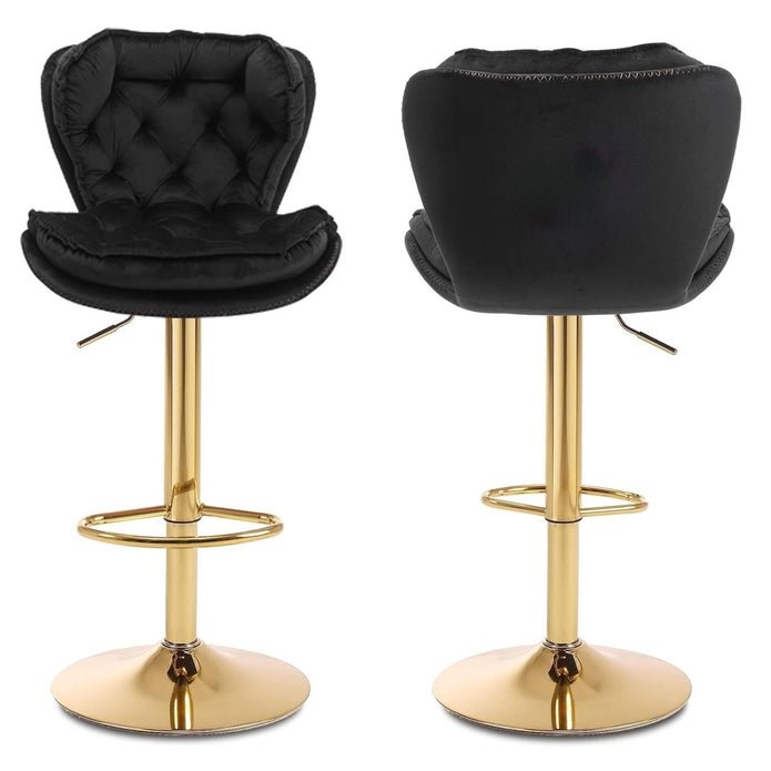 Patan Velvet Bar Stools – Adjustable Height & 360° Swivel, Black/Gold - OZ Home Deals