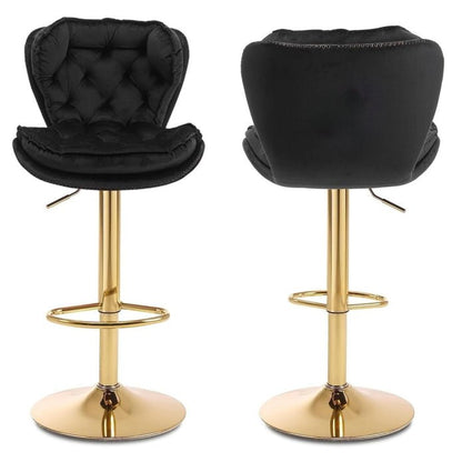 Patan Velvet Bar Stools – Adjustable Height & 360° Swivel, Black/Gold - OZ Home Deals