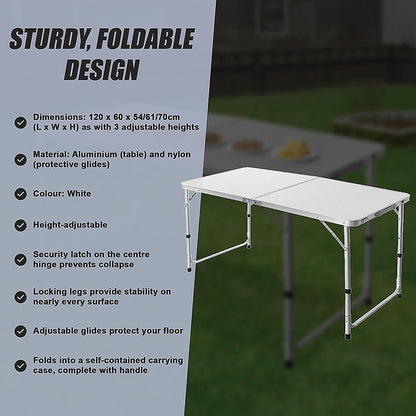 <p><strong>120 x 60cm Aluminium Folding Table with Adjustable Heights</strong></p> - OZ Home Deals
