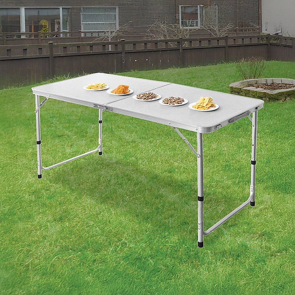 <p><strong>120 x 60cm Aluminium Folding Table with Adjustable Heights</strong></p> - OZ Home Deals