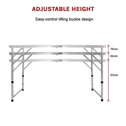 <p><strong>120 x 60cm Aluminium Folding Table with Adjustable Heights</strong></p> - OZ Home Deals