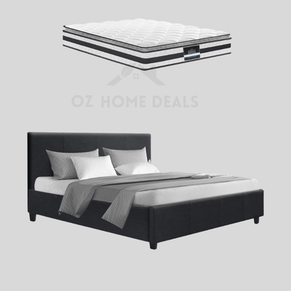 Queen Bed Frame & Mattress Bundle – Neo Queen Bed Frame + Euro Top Mattress - OZ Home Deals