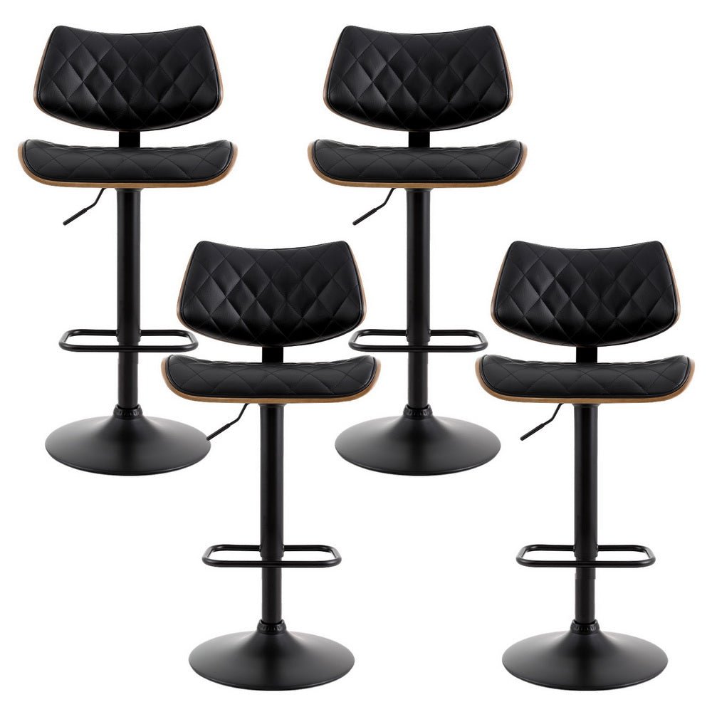 Quivaro PU Leather Swivel Bar Stools – Set of 4 (Black) - OZ Home Deals