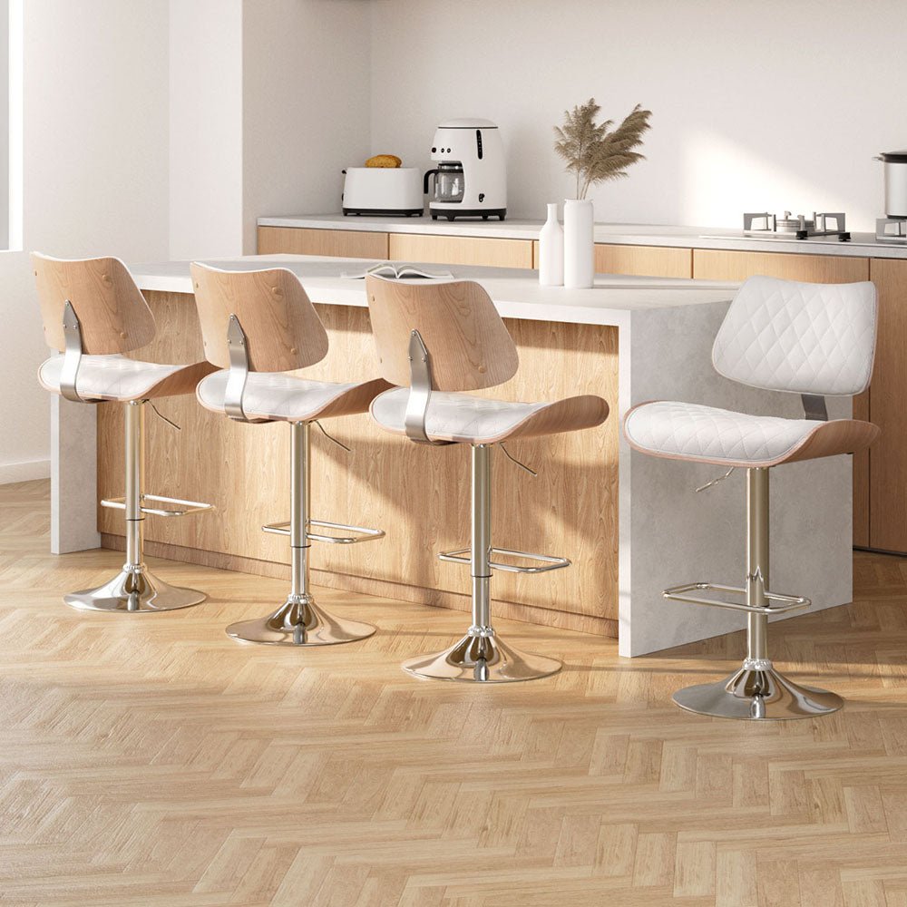 Quivelle PU Leather Swivel Bar Stools – Set of 4 (White) - OZ Home Deals