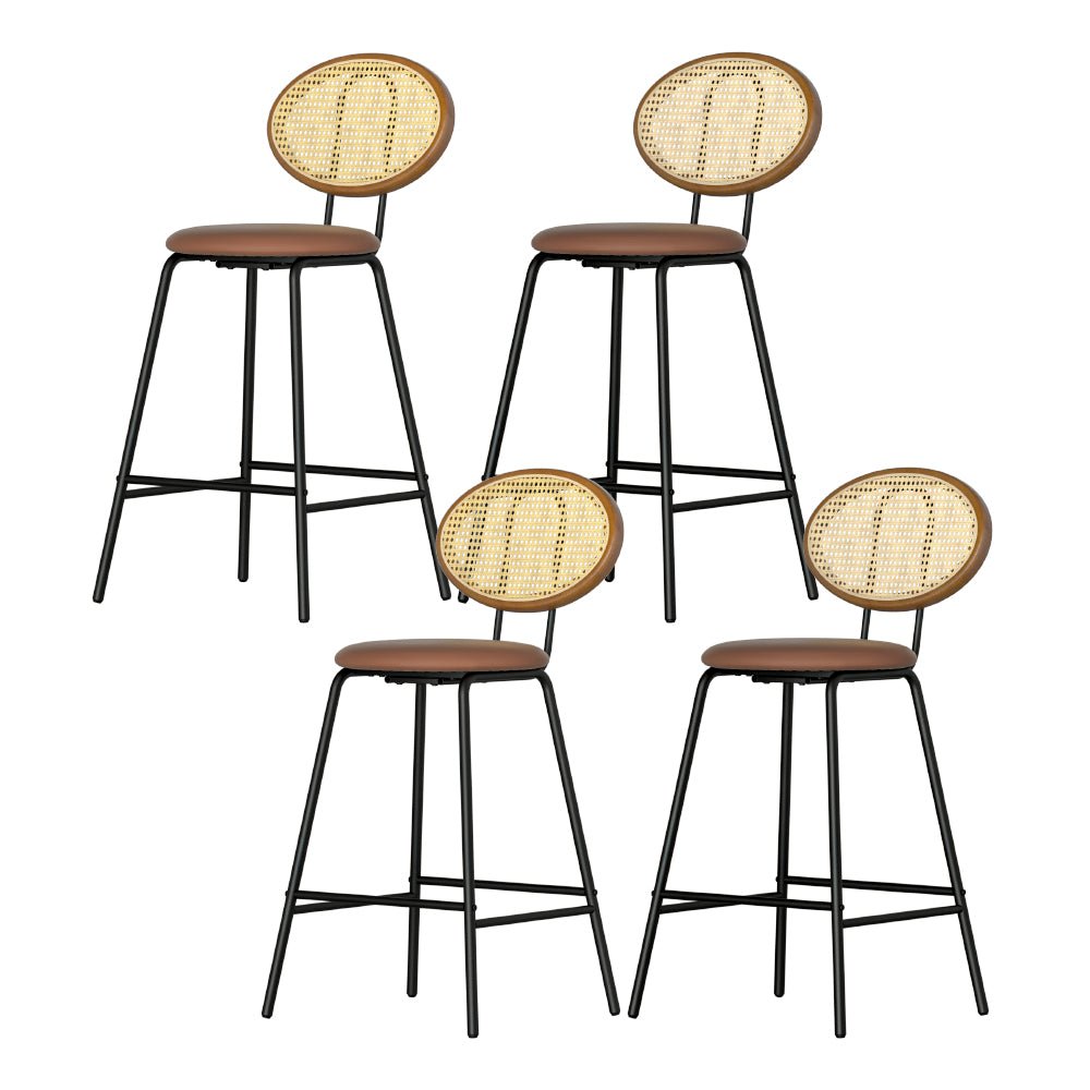 Rayeon Rattan Fabric Bar Stools – Set of 4 (Brown) - OZ Home Deals