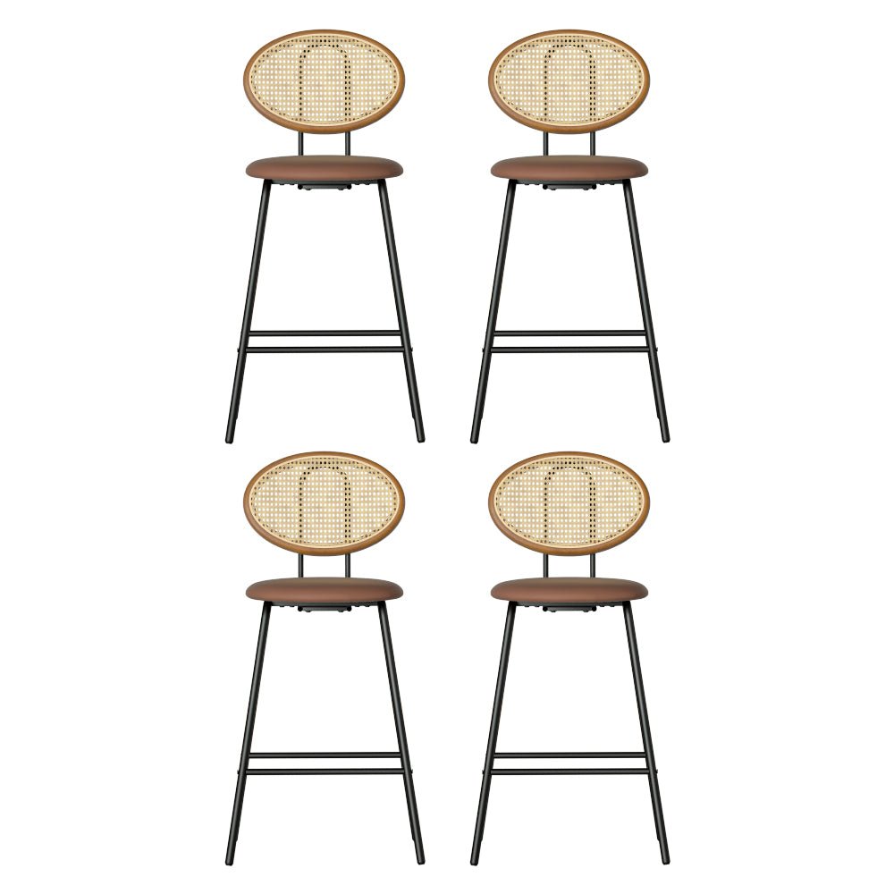 Rayeon Rattan Fabric Bar Stools – Set of 4 (Brown) - OZ Home Deals
