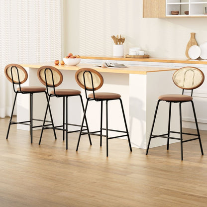 Rayeon Rattan Fabric Bar Stools – Set of 4 (Brown) - OZ Home Deals