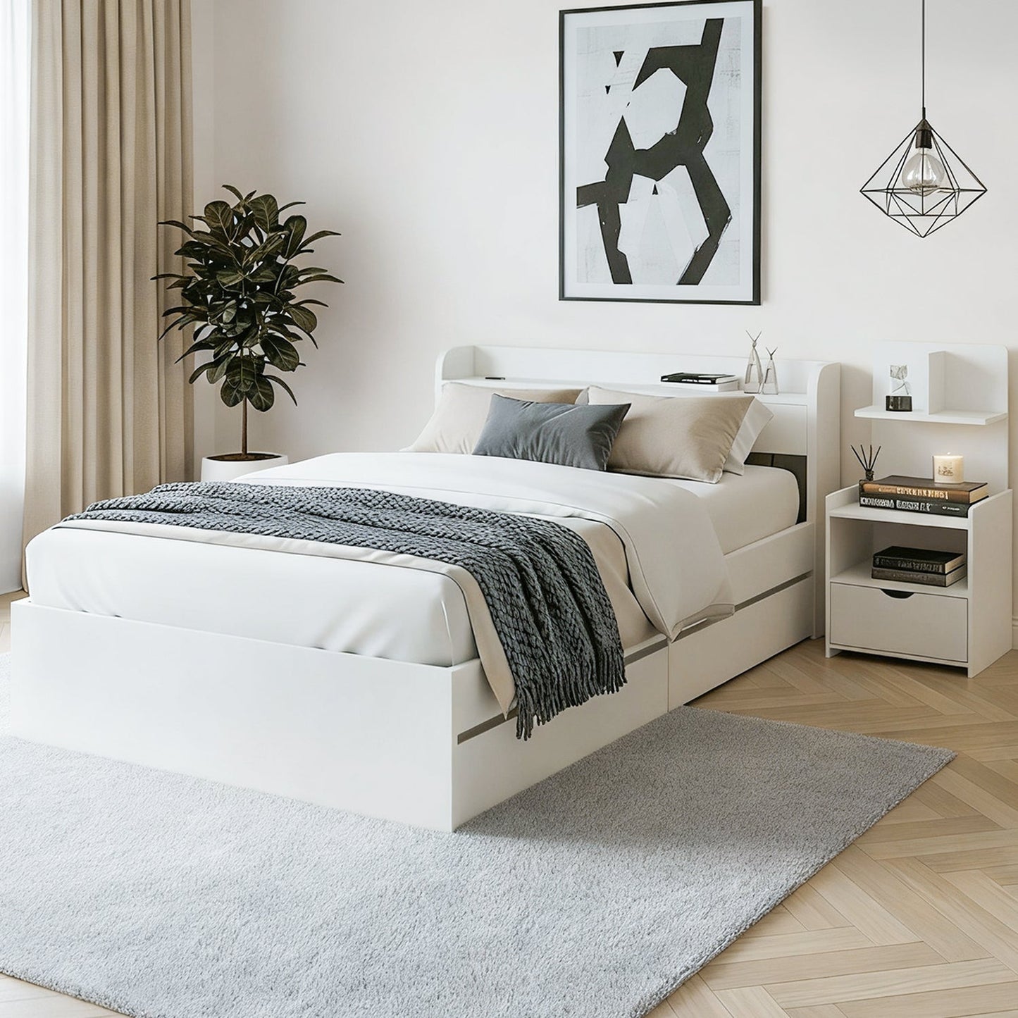 SereneAura Bedroom Set – Bed Frame + Bedside Drawer - OZ Home Deals