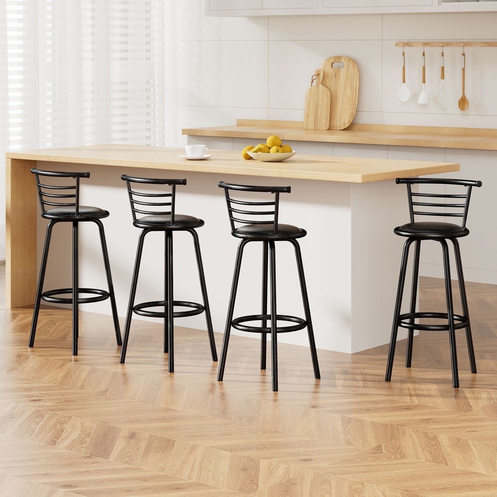SpinEase PU Leather Swivel Bar Stools – Set of 4 (Black) - OZ Home Deals