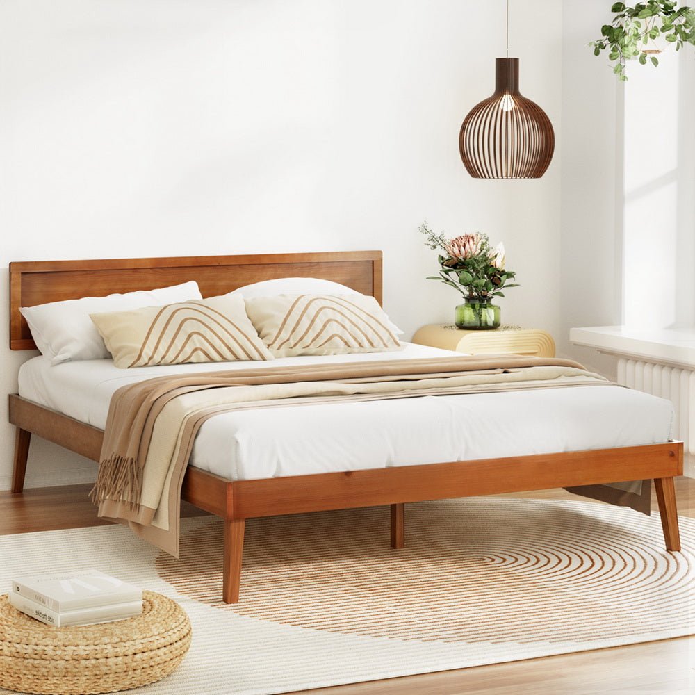 Splay Queen Pine Bed Frame – Walnut - OZ Home Deals