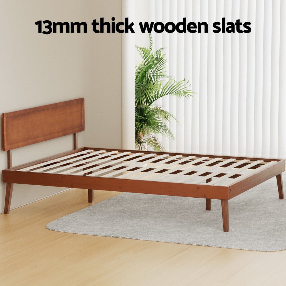 Splay Queen Pine Bed Frame – Walnut - OZ Home Deals