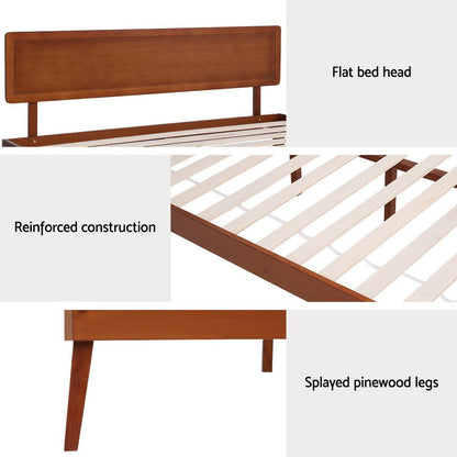 Splay Queen Pine Bed Frame – Walnut - OZ Home Deals