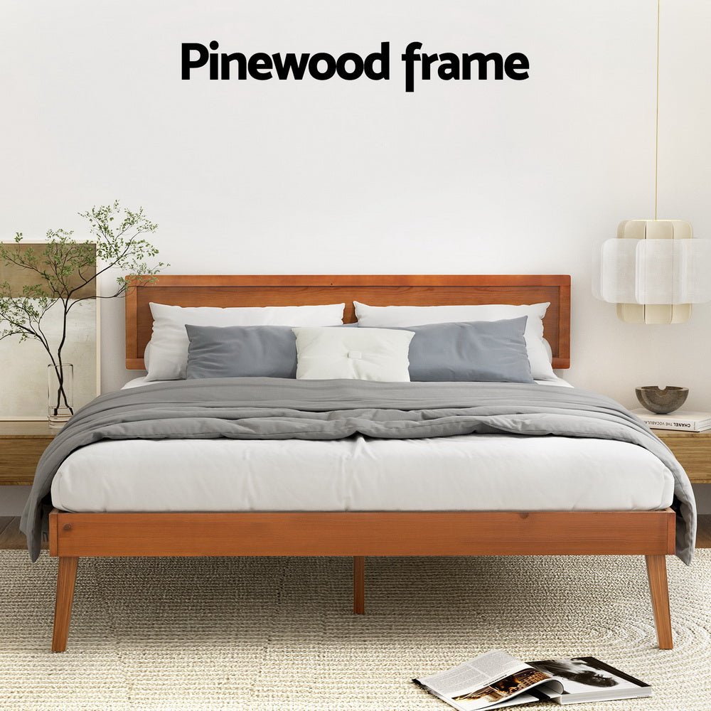 Splay Queen Pine Bed Frame – Walnut - OZ Home Deals