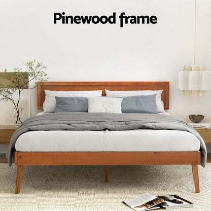 Splay Queen Pine Bed Frame – Walnut - OZ Home Deals