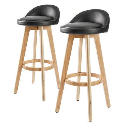 Sunset 2-Piece Wooden Bar Stools – Black PVC Leather, 72cm - OZ Home Deals