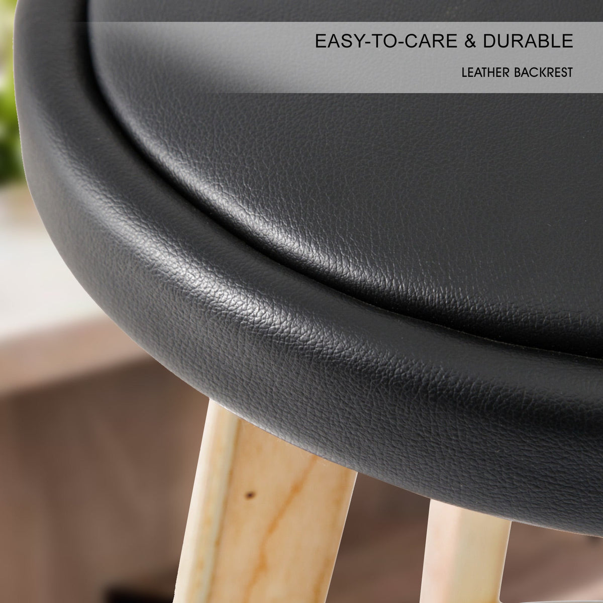 Sunset 2-Piece Wooden Bar Stools – Black PVC Leather, 72cm - OZ Home Deals