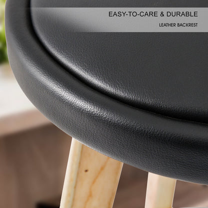 Sunset 2-Piece Wooden Bar Stools – Black PVC Leather, 72cm - OZ Home Deals