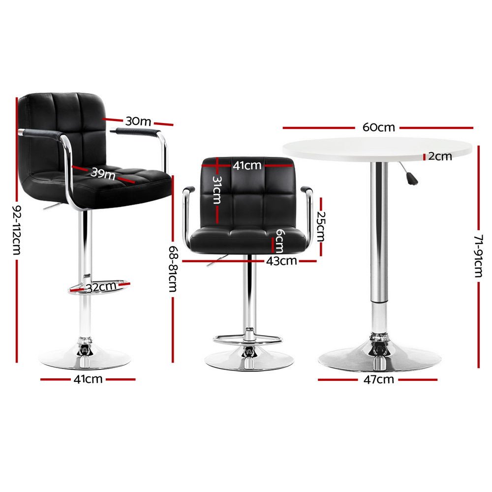Sunshine 3-Piece Swivel Bar Table & Stools Set – White & Black - OZ Home Deals