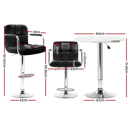 Sunshine 3-Piece Swivel Bar Table & Stools Set – White & Black - OZ Home Deals