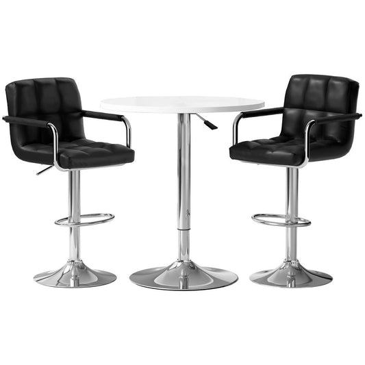 Sunshine 3-Piece Swivel Bar Table & Stools Set – White & Black - OZ Home Deals