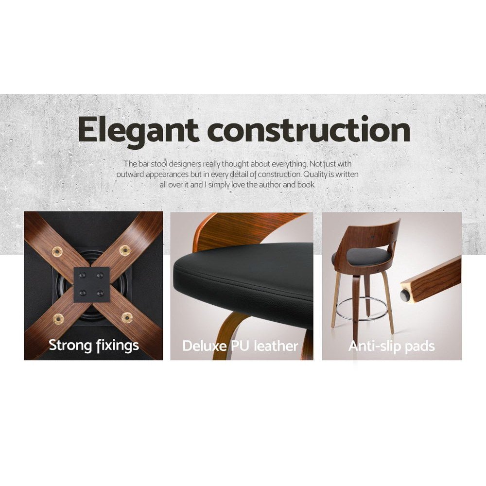 TimberLux PU Leather Bar Stools – Set of 4 (Black) - OZ Home Deals