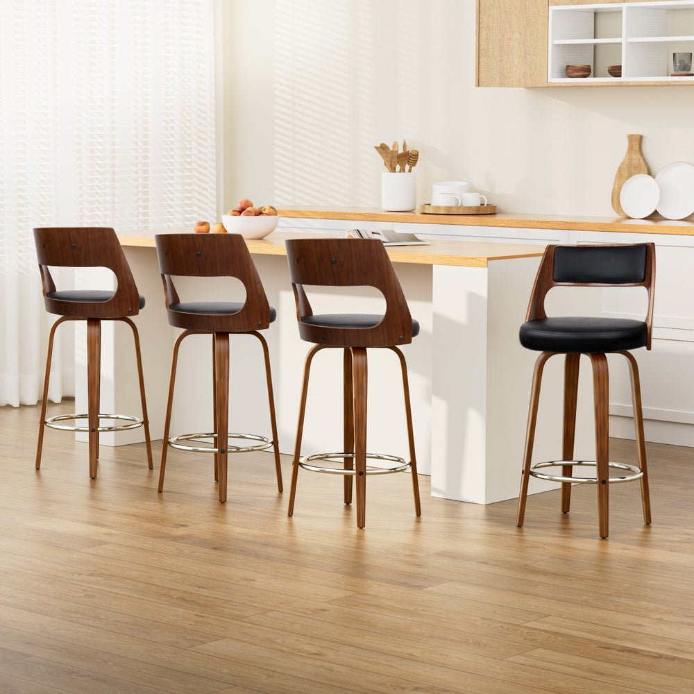 TimberLux PU Leather Bar Stools – Set of 4 (Black) - OZ Home Deals