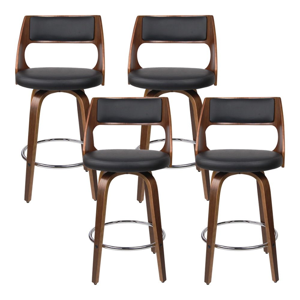 TimberLux PU Leather Bar Stools – Set of 4 (Black) - OZ Home Deals