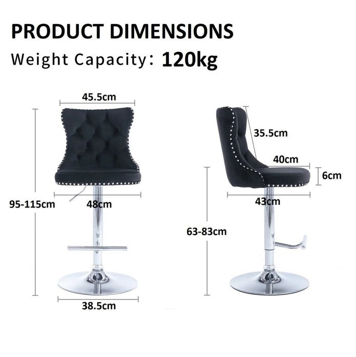 Townhall Velvet Adjustable Bar Stools – Set of 2 - OZ Home Deals