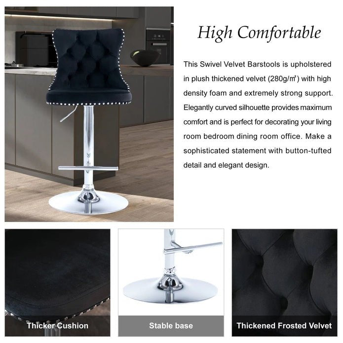 Townhall Velvet Adjustable Bar Stools – Set of 2 - OZ Home Deals