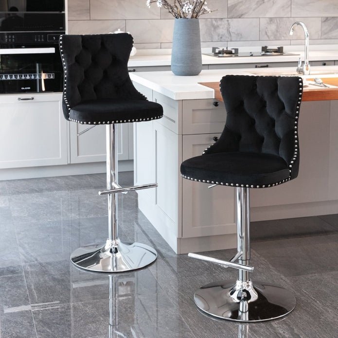 Townhall Velvet Adjustable Bar Stools – Set of 2 - OZ Home Deals