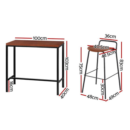 Tully Industrial Bar Table & Stools Set – Brown & Black - OZ Home Deals