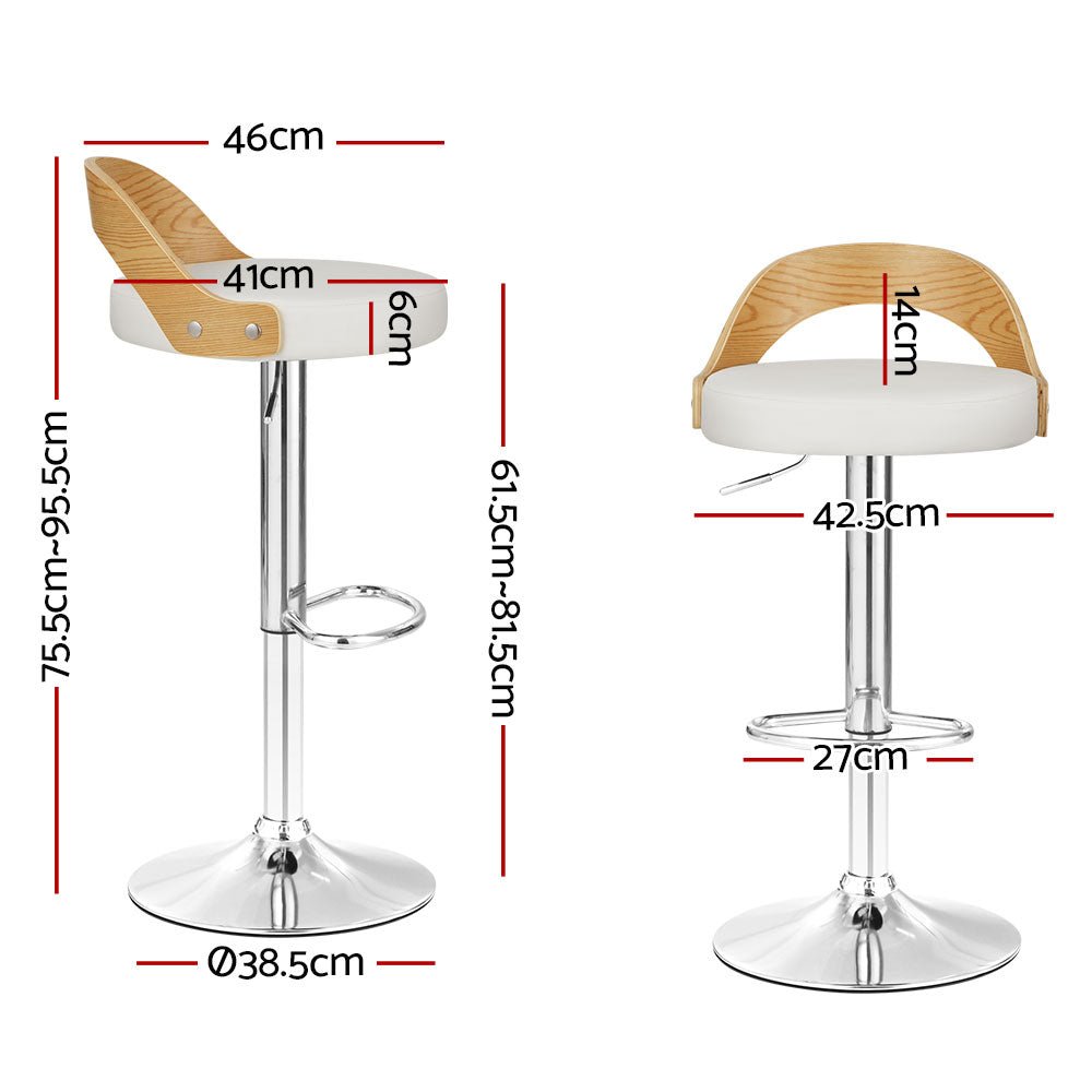 Uluru Adjustable PU Leather Bar Stools – White Bentwood, 2 Pack - OZ Home Deals