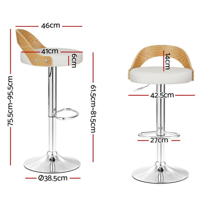 Uluru Adjustable PU Leather Bar Stools – White Bentwood, 2 Pack - OZ Home Deals